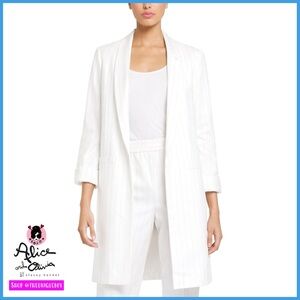 Alice + Olivia Kylie Pinstripe Open Front White Collared Blazer Jacket